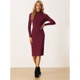 thumbnail image 4 of Vestido de Suéter de Punto con Cuello Alto para Mujer de Manga Larga Slim Fit Bodycon Lápiz Vestido rojo XL, 4 of 6