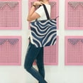 thumbnail image 6 of Zipper canvas bag large capacity large size practical handbag durable Canvas with leather material Dark Blue Zebra Stripes, 6 of 7