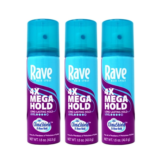 Rave 4x Mega Hairspray, Unscented 1.5 oz (Pack of 3)
