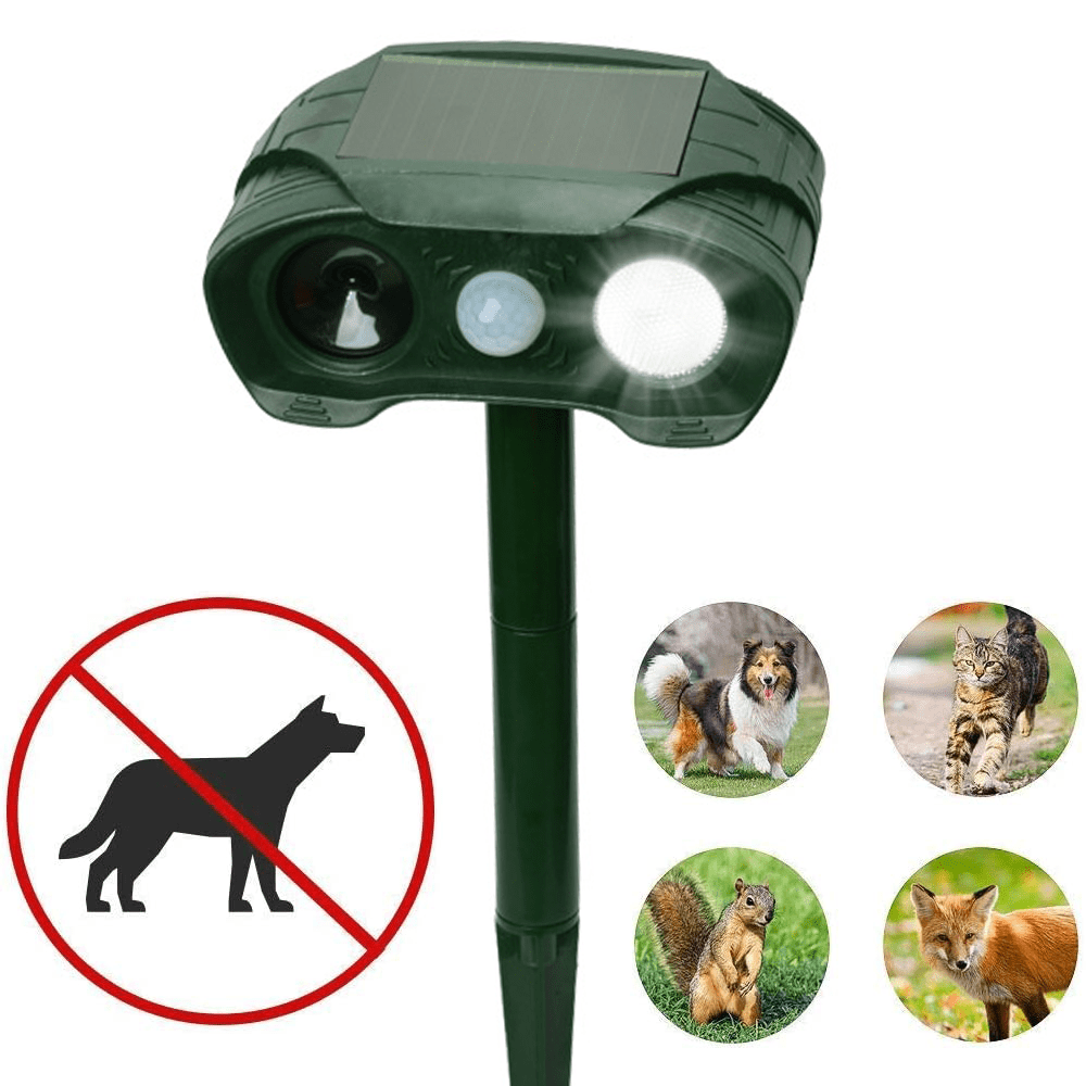 Solar Ultrasonic Animal Repeller Outdoor ,Waterproof Flashing Light Sound  Deterrent Motion Sensor for Dogs, Cats, Squirrels, Rats 