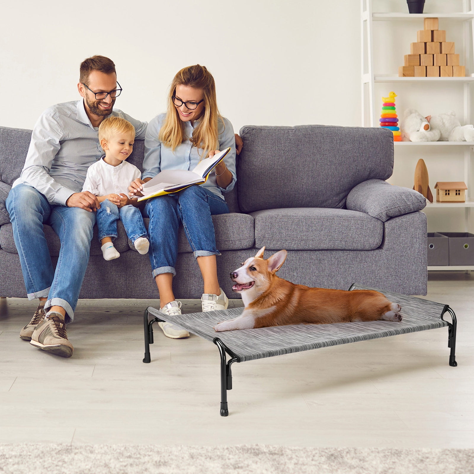 Veehoo Cooling Elevated Dog Bed, Chew Proof Dog Cot with Washable Mesh, Medium, Black Silver