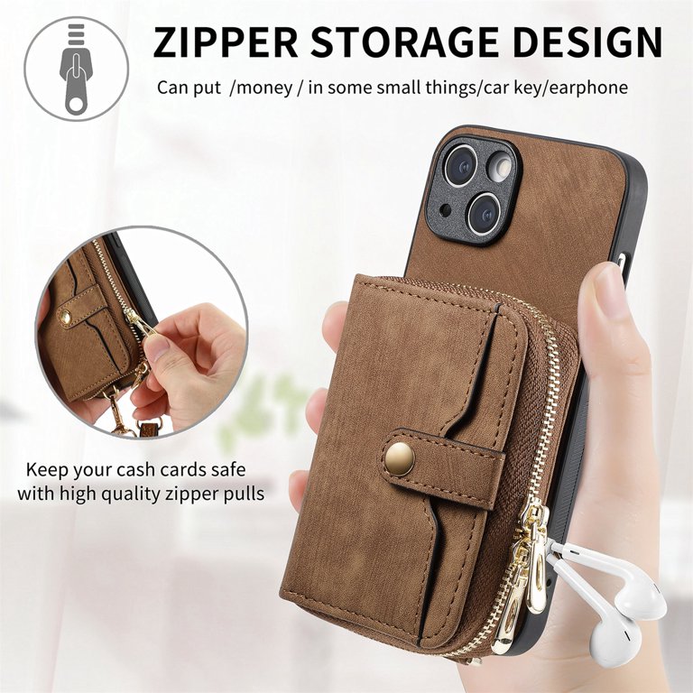 Dteck for iPhone 13 Wallet Case with Card Holder, iPhone 13 Phone Case with  Crossbody Strap for Women Men, Handbag Purse Zipper Leather Cover 6.1  Inch,Brown - Walmart.com