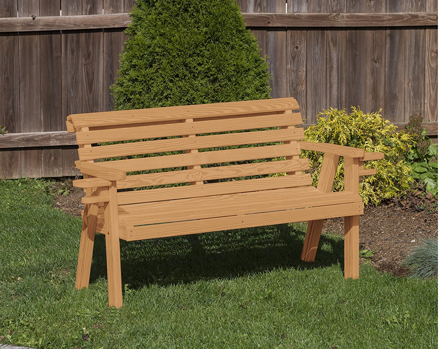 4 Ft Amish Roll Back Kiln-Dried Pine Bench With Cup Holders-Brown ...