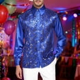 thumbnail image 2 of Shiny Metallic Sequin Shirt for Men Long Sleeve Button Down Collared Dress Shirt Disco Party Wedding Formal Suit, 2 of 9
