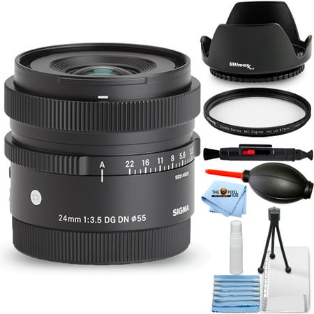 Sigma 24mm f/3.5 DG DN Contemporary Lens for Sony E - Essential Bundle Includes: Tulip Hood Lens UV Filter Cleaning Pen Blower Microfiber Cloth and Cleaning Kit