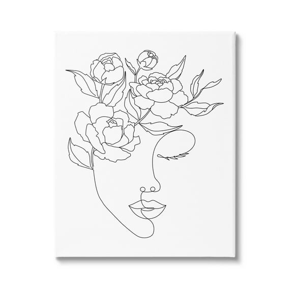 Stupell Industries Floral Woman Face Line Doodle Graphic Art Gallery Wrapped Canvas Print Wall Art, Design by JJ Design House LLC