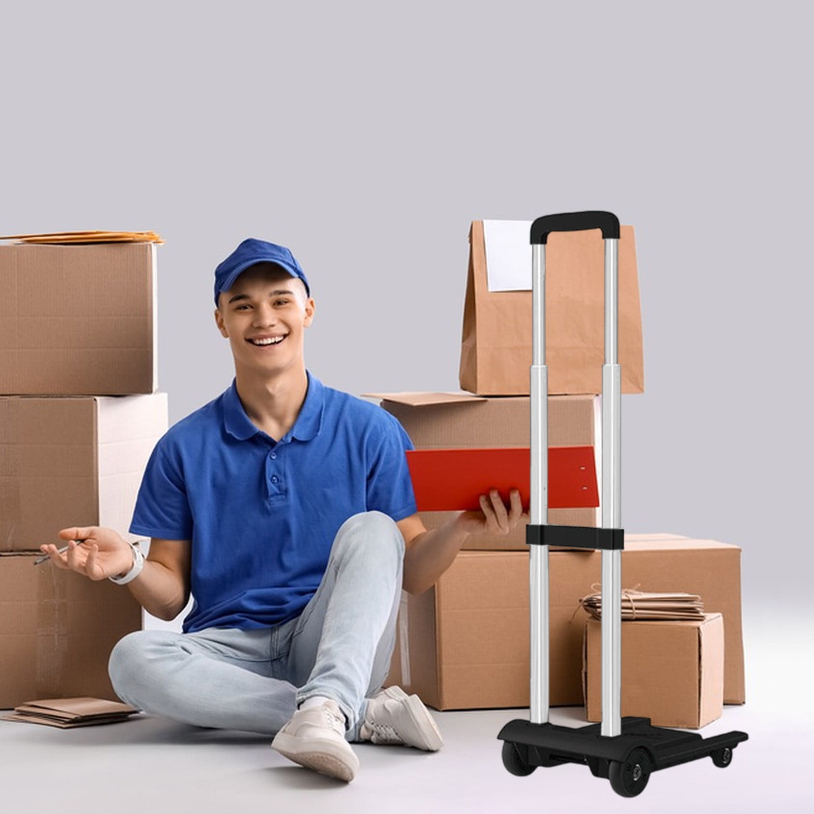 Deeceymbur Folding Hand Truck Trolley Portable Dolly Cart with 4 Wheels Small Pull Cart for Moving Warehousing Shopping Picnic