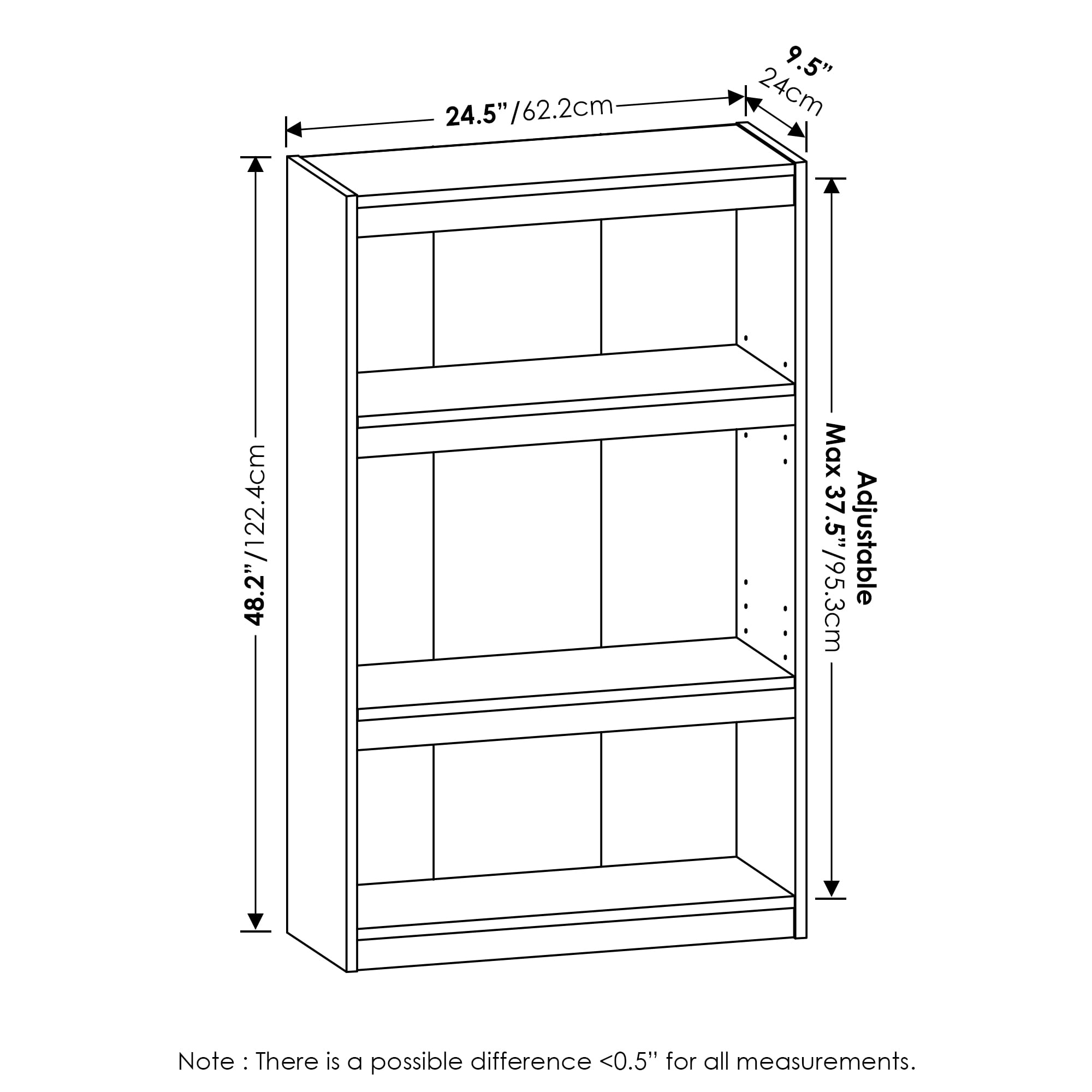 Furinno JAYA Enhanced Home 3-Tier Adjustable Shelf Bookcase, Blackwood