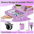 thumbnail image 6 of 3 Tier Rolling Utility Cart with Removable Drawer, Bathroom Storage Organizer with 2 Lockable Wheels, Mobile Shelving Unit for Kitchen, Office, Snack, Craft, Makeup, Baby Essentials, Purple, 6 of 7
