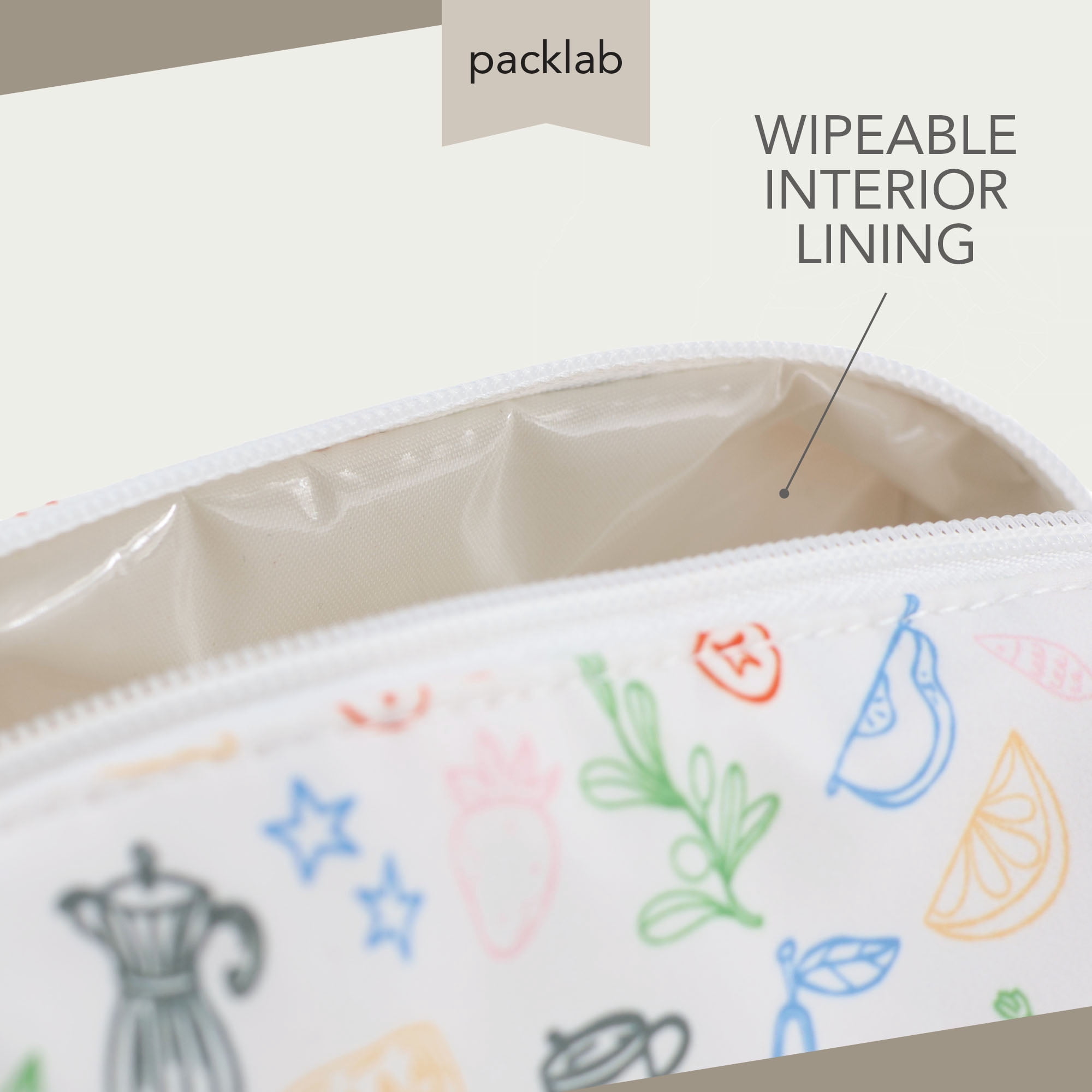 packlab Travel Makeup & Toiletry Cosmetic Bag, Cafe Doodle Organizer Pouch