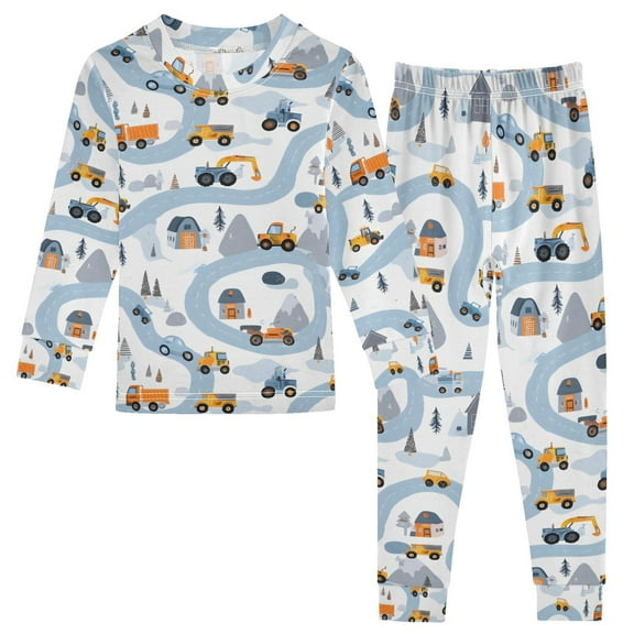 joogoo Cartoon Trucks Vehicle-t1 2 Piece Long Sleeve Tee and Pants Cotton Pajama Set 5Y