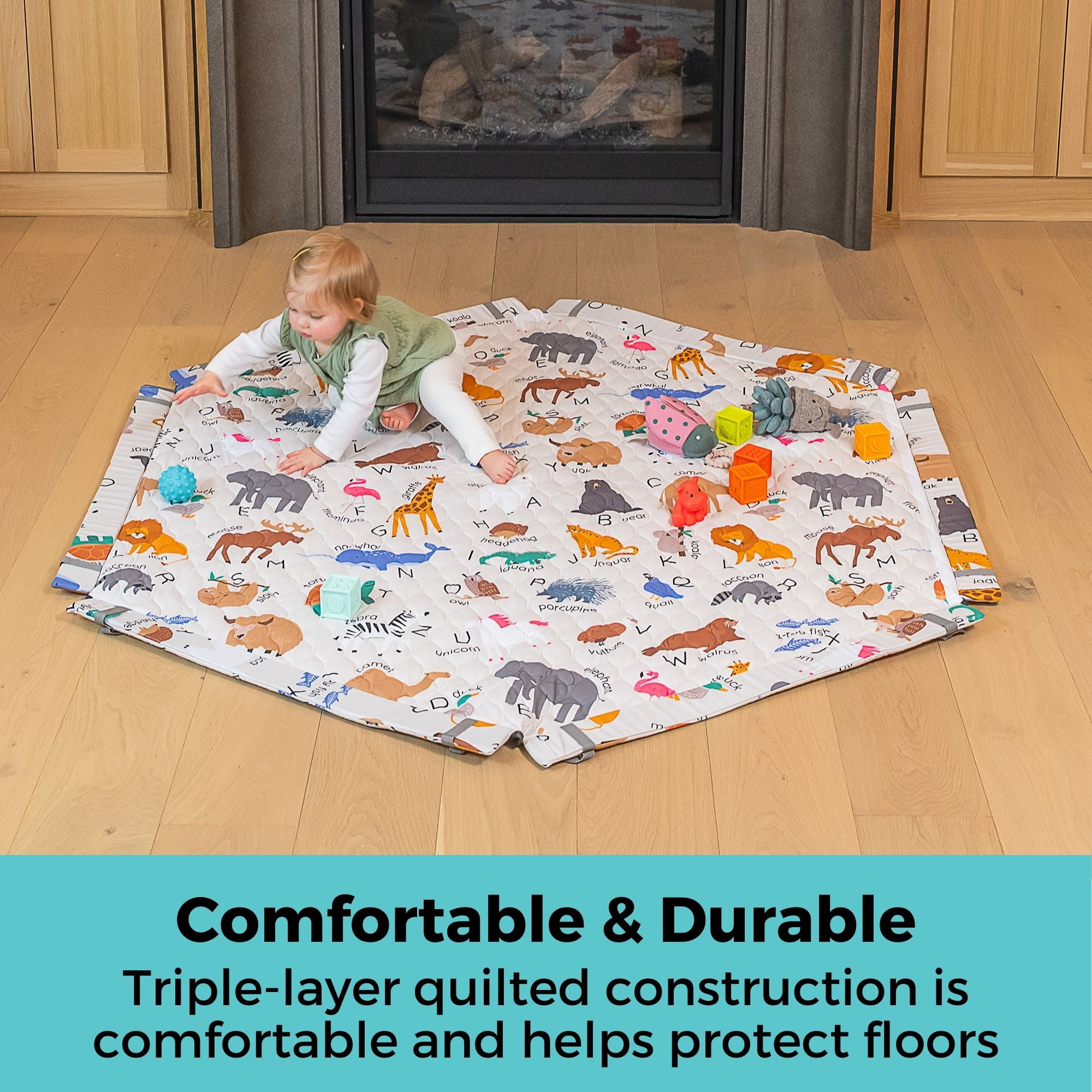 Toddleroo by North States 6-Panel Superyard Nook with SecureMat, Animal ABC, Light Gray
