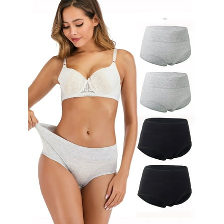 

SAYFUT Women s Shapewear Hi-Waist Brief Cotton Sporty Panties Underwear 4 Pack