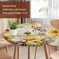 thumbnail image 6 of Sunflower Fitted Tablecloth with Elastic Edged, Round Table Cloth for Dining Table, Vintage Summer Bee Botanical Farmhouse Waterproof Oil Proof Table Cover for Indoor Outdoor 55"-60", 6 of 9