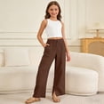 thumbnail image 2 of Girls Linen Pants Wide Leg Pants Casual Drawstring Pants Loose Fit Pants with Pockets 4T-4T, 2 of 4