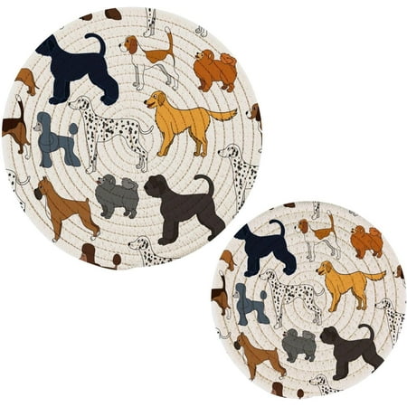 

Tangkunup Cute Dog Trivets Pot Holders Set of 2 Decoration Potholders for Kitchens Pure Cotton Thread Weave Trivets Hot Pads for Kitchens Coasters Placemats Spoon Rest for Cooking