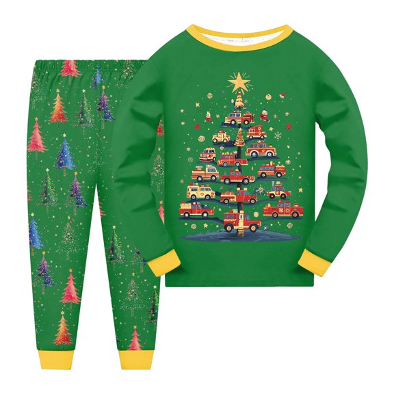 NIEWTR Kids Christmas Pajamas Sets Cotton Long Sleeve Toddler Girl Christmas PJs Boy Holiday Xmas Jammies Xmas Set (4-5 Years,Green)