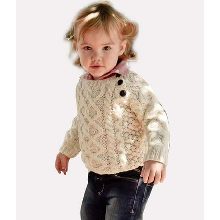 Hand Spun Knit - Baby Hand knit Side Fastening Button Crew Neck Wool Sweater