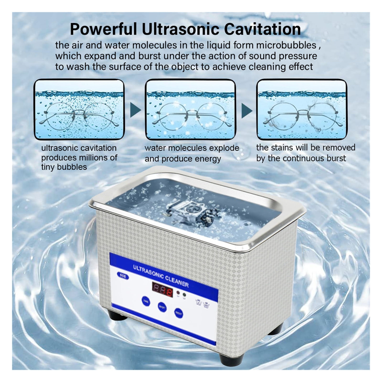 Ultrasonic Cleaner Ultrasound Glasses Jewelry Cleaner 40KHZ High Frequency Ultrasonic Washing Bath ,Convenient to Use
