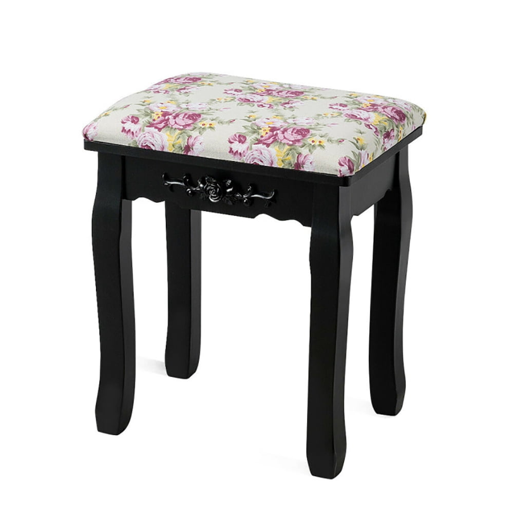 Kadyn Makeup Desk with Drawers and Cushioned Stool, Vanity Table Set Bedroom Wood Dressing Table for Living Room, Black