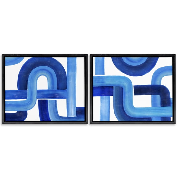 Stupell Industries Woven Blue Geometric Lines Abstract Painting Black Floater Framed Canvas Art Print Wall Art, 21 x 17, Set of 2