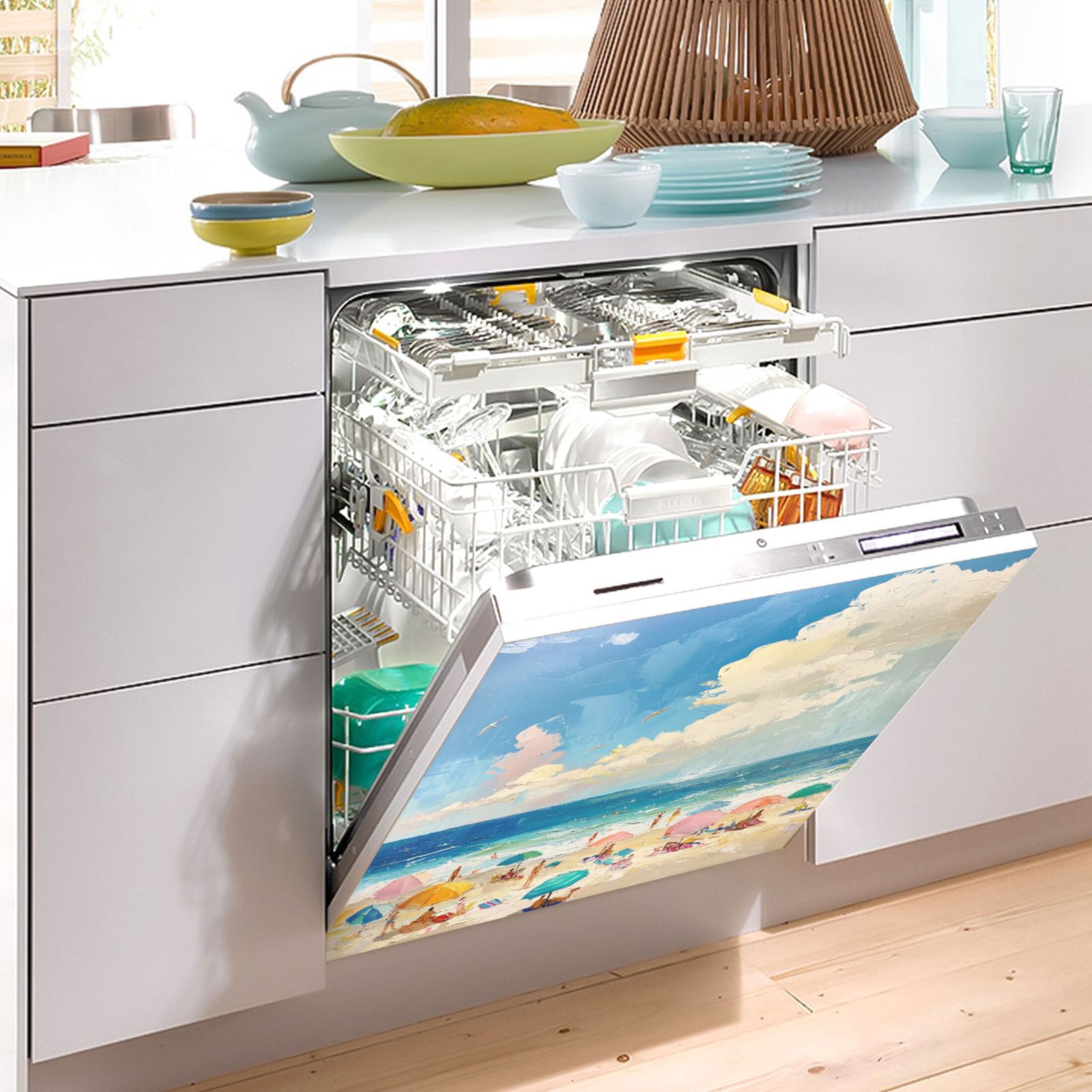 Dishwasher Magnetic Sticker 23x26 Inch Refrigerator Magnetic Sticker Washing Machine Magnetic Sticker Kitchen Panel Magnetic Sticker Home Decor Beautiful Cartoon Sea