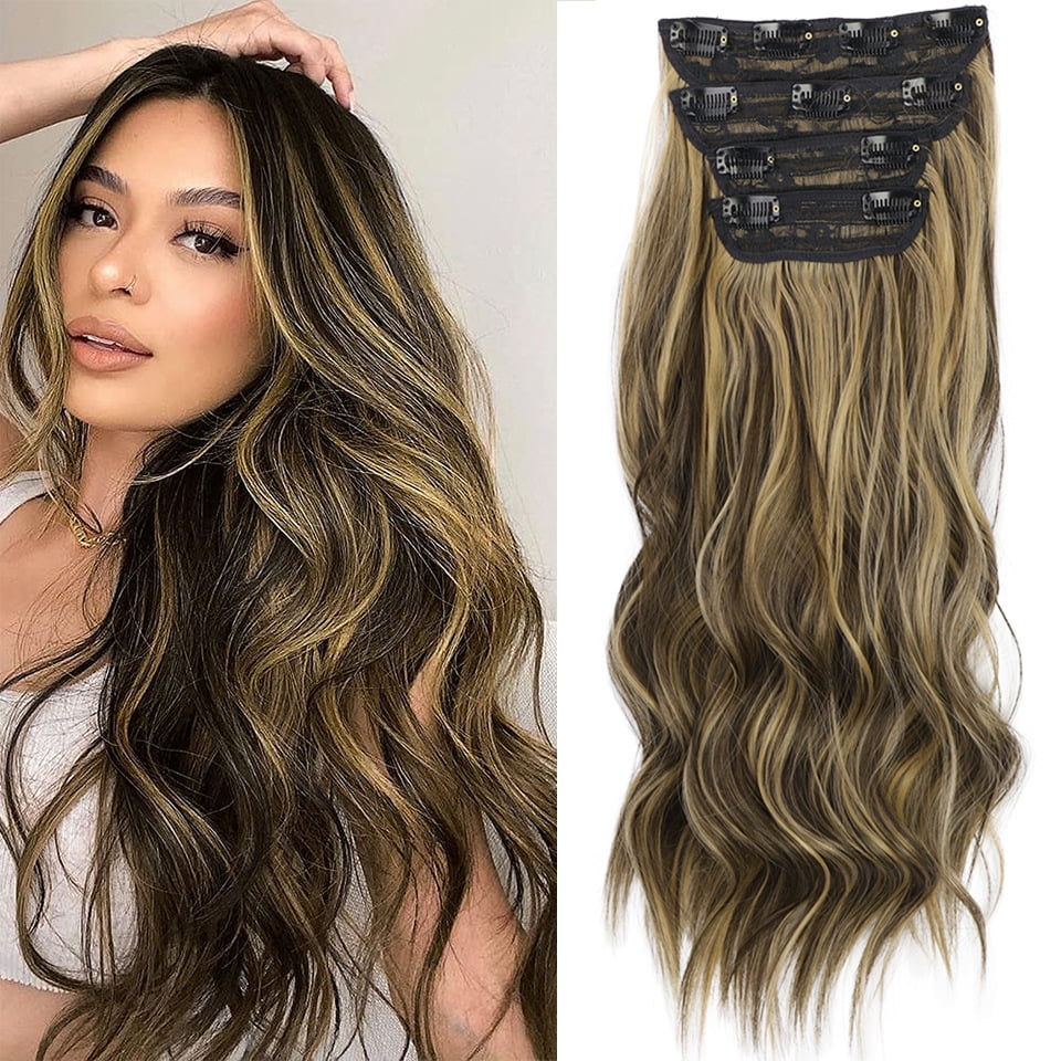 HEIBIN Clip in Long Soft Glam Waves Thick Hairpieces 20 inches mixed color Hair  Extensions Synthetic Fiber Double Weft Hair for Women Full Head | Walmart  Canada