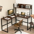 thumbnail image 2 of Costway 55''L-Shaped Desk Corner Computer Desk Writing Workstation Table w/Hutch Teak, 2 of 10