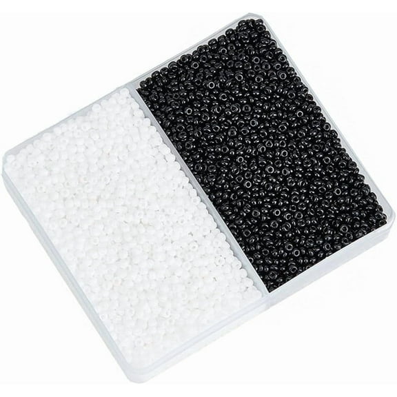 Glass 7000pcs 12/0 Glass Seed Beads 2mm Round Loose Beads Mini Spacer Beads Grade A Small Craft Beads Waist Bead for Earring Bracelet DIY Craft Jewelry Making White/Black Glass