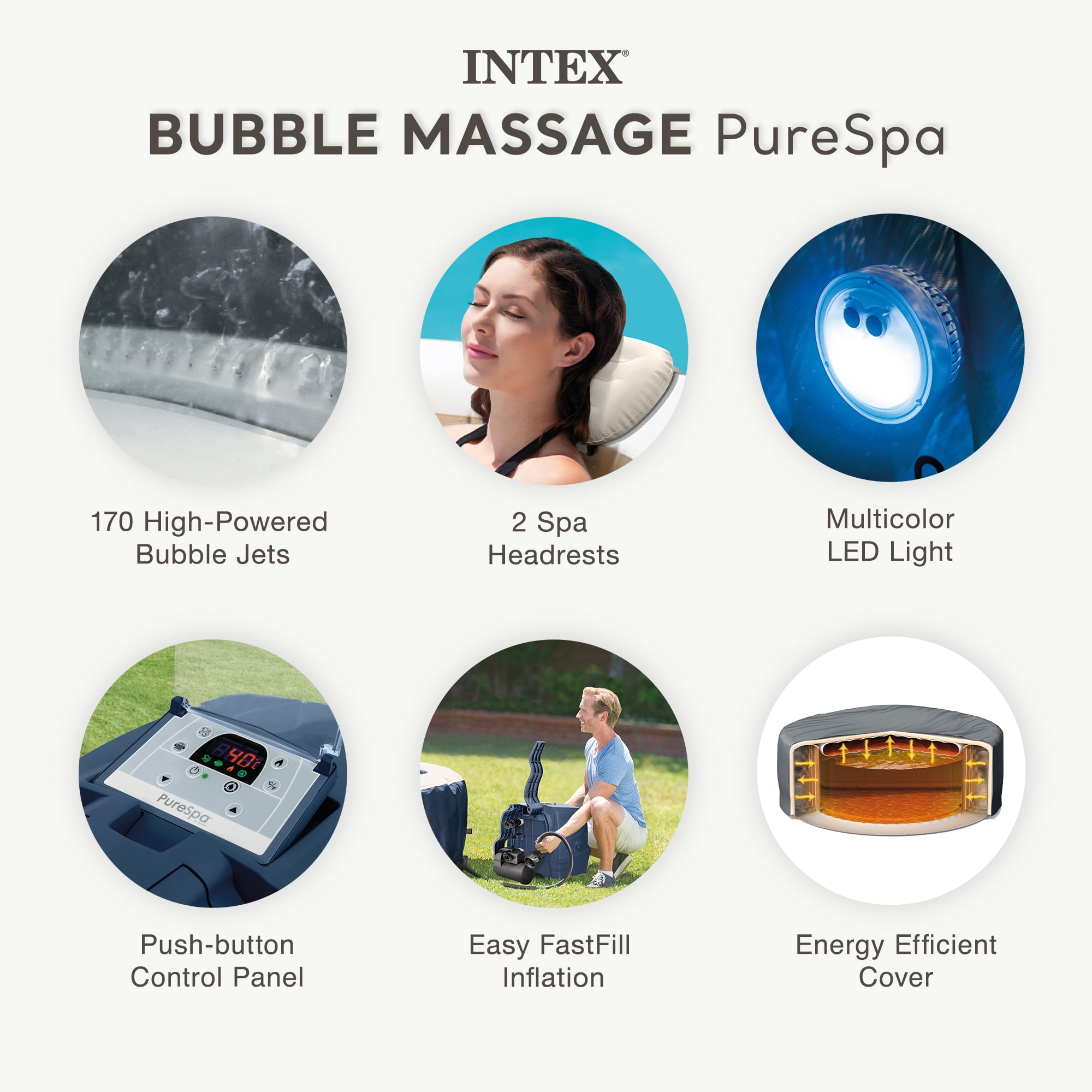 INTEX 28431EH PureSpa Plus Bubble Massage Spa Set with Energy Efficient Cover, 85" x 28"