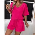 thumbnail image 2 of ZyeKqe 2 Piece Sets for Women Sweatsuit Casual Short Sleeve V Neck Tshirts Drawstring Shorts Lounge Sets, 2 of 6