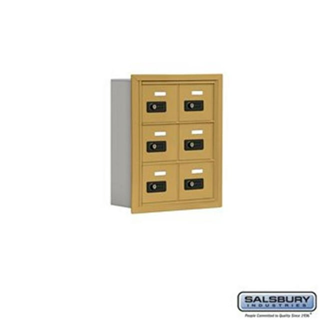 Salsbury 19035-06GRC 5 in. Cell Phone Storage Locker - 3 Door High Unit - 6 A Doors - Gold - Recessed Mounted - Resettable Combination Locks