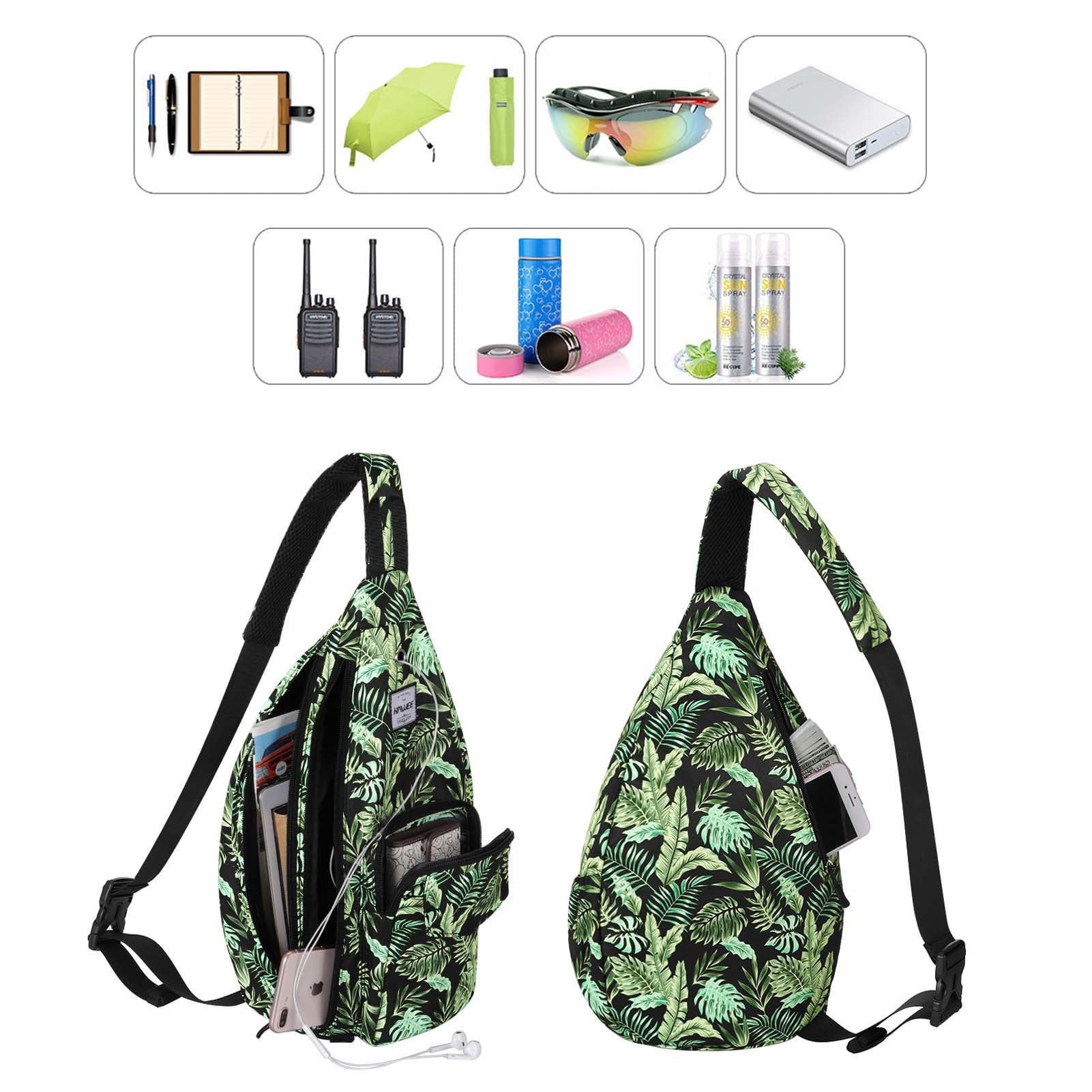 HAWEE Sling Bags for Women Waterproof Crossbody Daypack Shoulder Travel Backpack, Banana Leaf