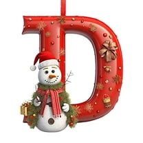 hulanddfd 26 Letter Ornaments - 3.9 inches Red Acrylic Alphabet with Cute Snowman Pendant, Personalized Christmas Letter Tree Hanging Decorations for Xmas Tree