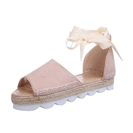 

CYMMPU Women s Slippers Women s Solid Bandage Casual Vacation Open Toe Beach Sandals
