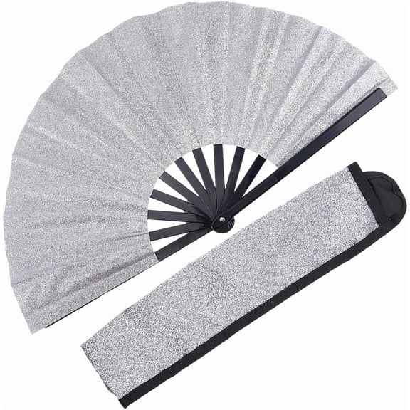 White Glitter Folding Fan Line Dance Popping Fan Clack Fans for Dancing Performence Party Wedding Decor Rave Fan Protable Travel Summer Cooling Hand Fan 13in