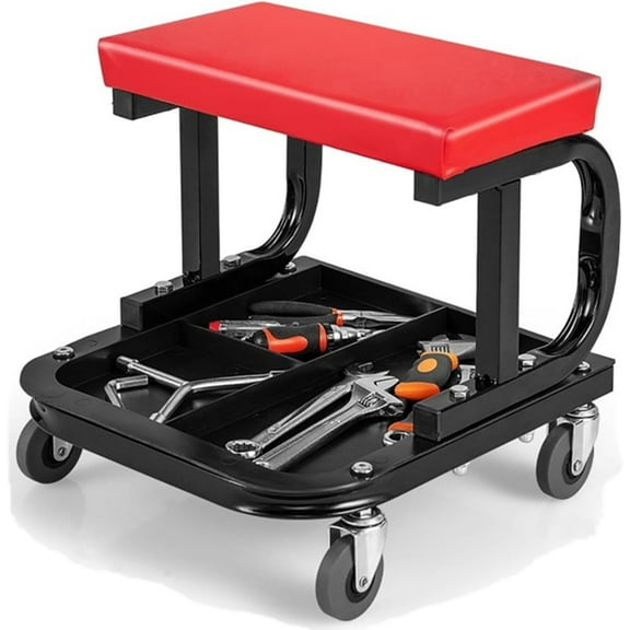 360-degree Swivel Caster Utility Cart with Integrated Tool Tray, Red & Black, 330 lbs Capacity