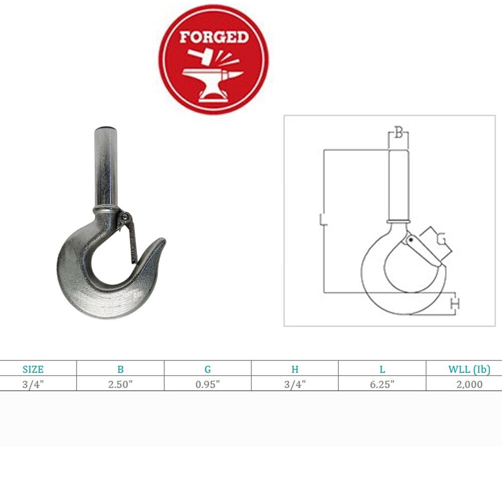 Marine 3/4" Shank Hook Drop Forged Hook Rigging 2,000 Lb WLL Stainless Steel