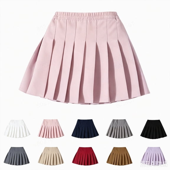 Godom Toddler Girls Pleated Tennis Skirt 2T-13T Elastic Waist Uniform School Mini Skort,Pink