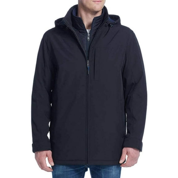 Weatherproof Men's Ultra Tech Men's Jacket Fleece Bib Removable Hood Black/Blue (medium)