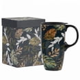 thumbnail image 5 of Topadorn Tropical Leaf Ceramic Travel Mug, 17oz, Watercolor Jungle Print on Dark Teal, Spill-Resistant Lid, Microwave/Dishwasher Safe, Gift Boxed, 5 of 9