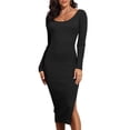 thumbnail image 2 of PrettyGuide Women's Midi Sweater Dress Scoop Neck Long Sleeve Slim Fit Slit Ribbed Knit Bodycon Fall Dress, 2 of 7