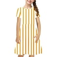 thumbnail image 2 of Girls Dresses 4-14Y Teens Kids Trendy Short Sleeve Crewneck Stripe Printed Pleated Pullover Going-Out Beach A-Line Midi Dress, 2 of 7