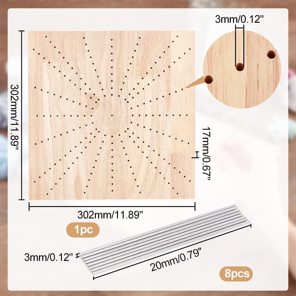 12X12 inches Crochet Board Wooden Knitting Blocking Mat Square Board with 8pcs Stainless Steel Pins for Knitting and Crochet Projects Handcrafted Knitting Gift for Granny Square Lovers Bisque