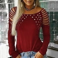 thumbnail image 3 of Ichuanyi Womens Tops, Summer Women's Sexy Off Shoulder Long Sleeve Hot Drilling Solid Hollow Out O-Neck T-shirt Blouse Tops, 3 of 7