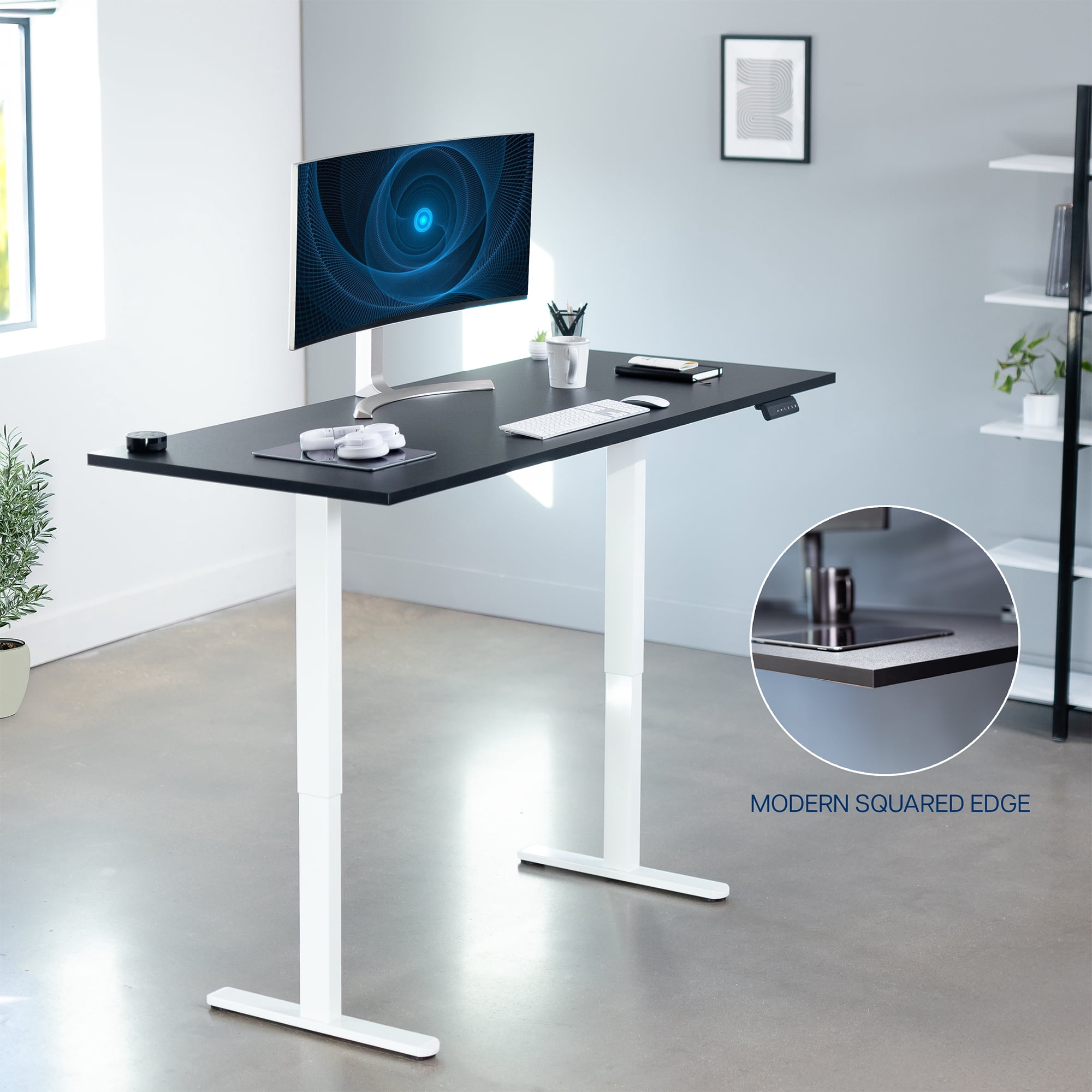 VIVO Dual Motor 71” x 30” Standing Desk, 1-Piece Black Top, White Frame