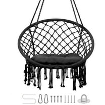 Hanging Hammock Chair, Strong 330 lb, Luxurious Upholstered, Boho Hammock Chair, Black Ceiling Hanging Chair, Dedicated to Bedroom, Camping, Cabin
