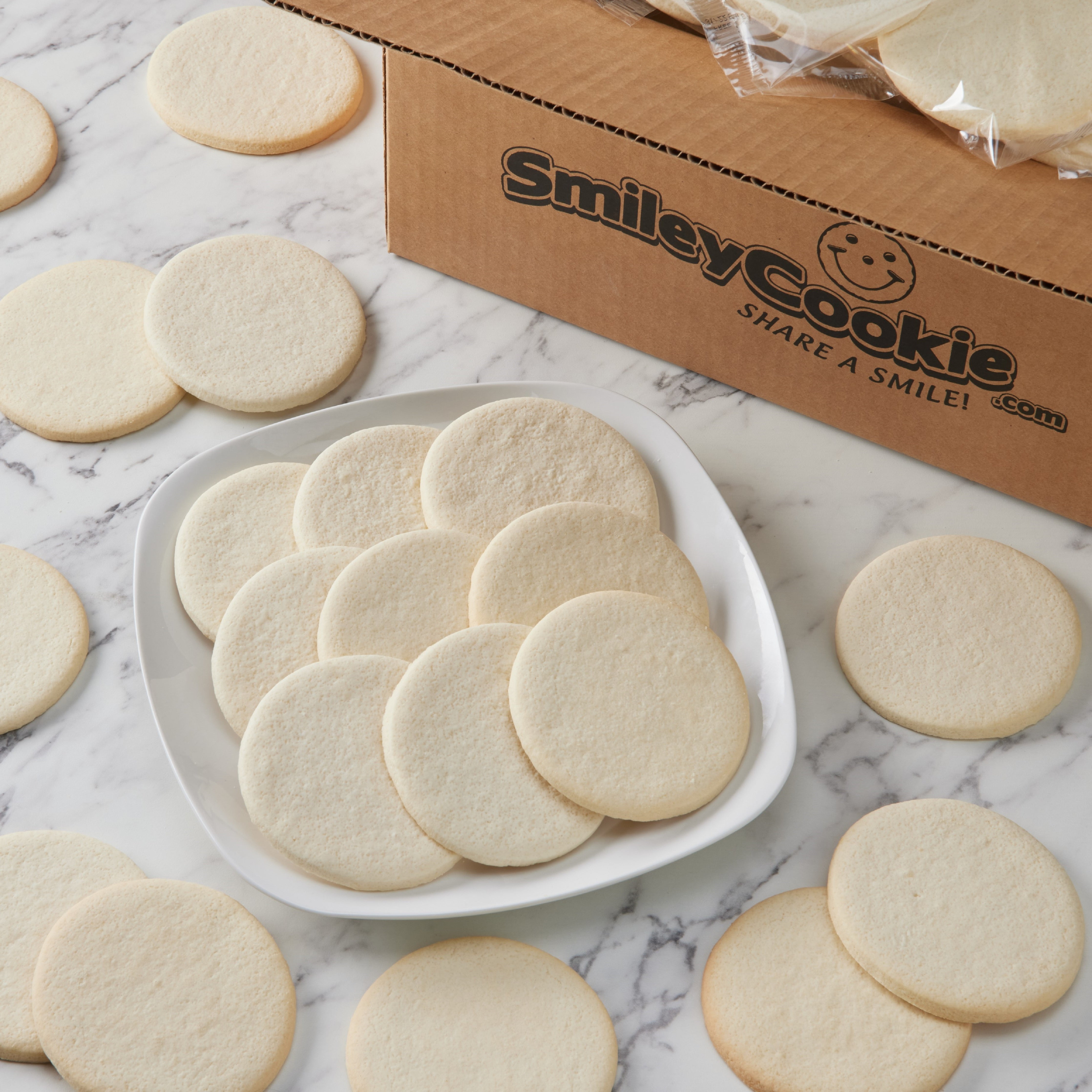 50Pack Smiley Cookie Uniced 4" Round Sugar Cookies
