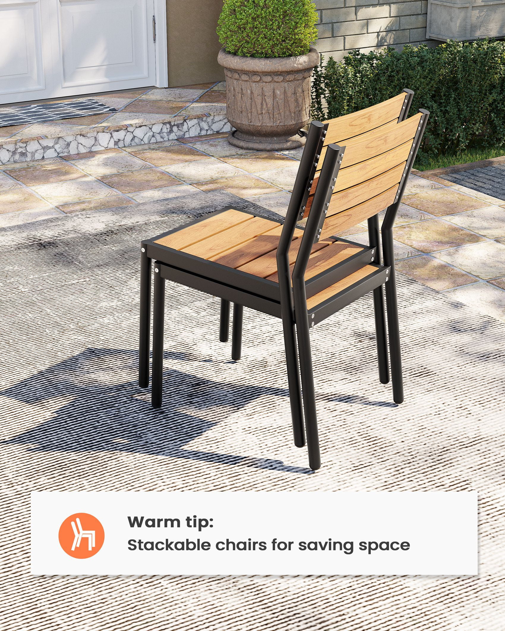 Pellebant Set of 2 Outdoor Aluminum Dining Chairs Patio Armless Chairs in Brown