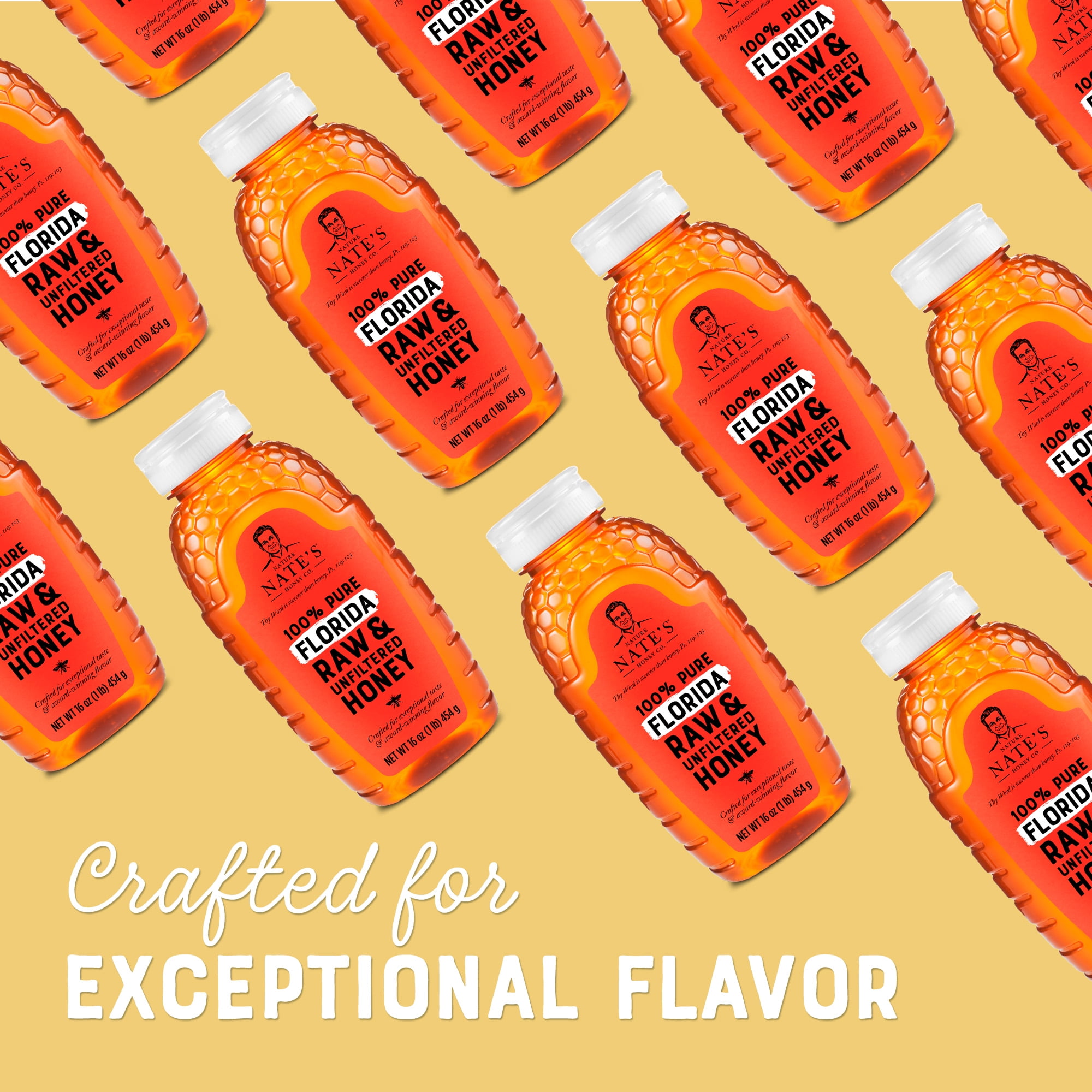 (3 pack) Nate's Florida Honey: 100% Pure, Raw and Unfiltered Honey - 16 fl oz Gluten-Free Honey